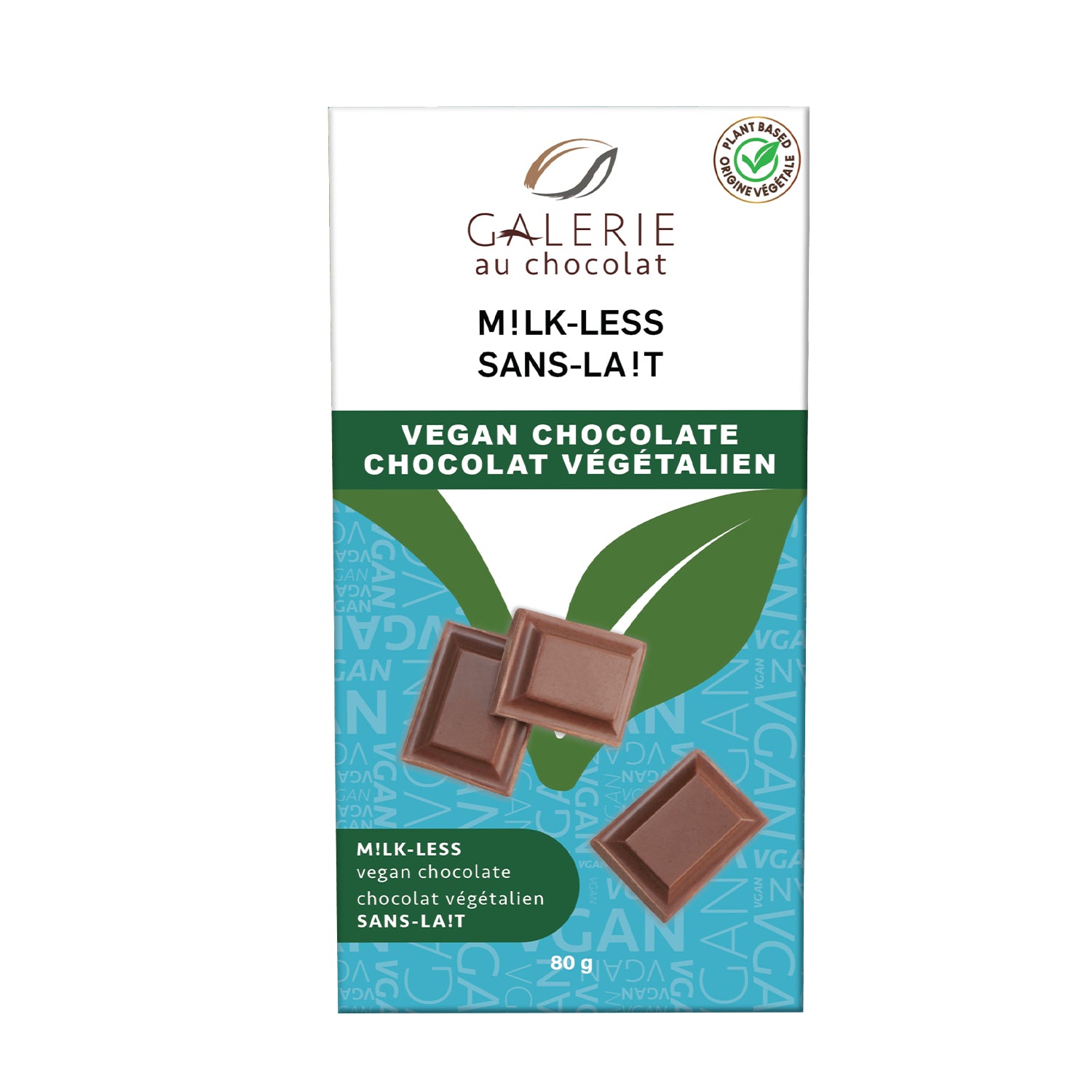 Barre de chocolat végétalien sans lait Galerie au Chocolat 80g