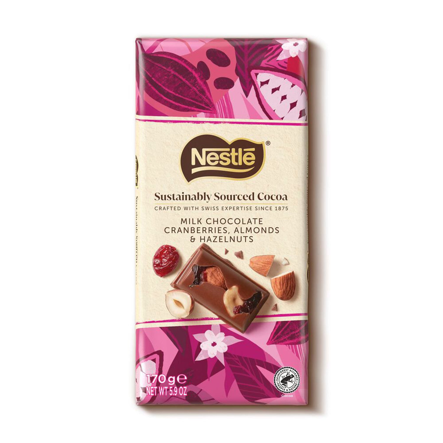 NESTLE Chocolat au lait de source durable, canneberges, amandes et noisettes 170 g